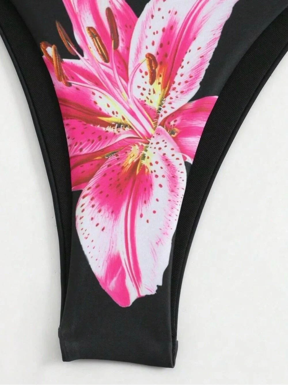 Black & Pink Floral Triangle Bikini Set with Matching Sarong